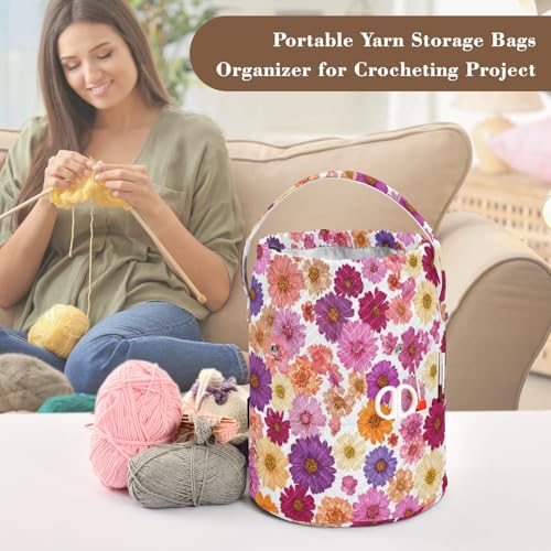 Image of Tatenale Crochet Bag Yarn Bag Knitting Project Bag with Pockets and Handle Portable Yarn Storage Organizer Tangle Free 8.3x11 InchRed Purple Yellow Daisy06