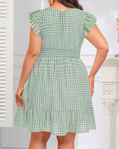 Image of Talisea Women's Plus Size Summer Dress - Casual V-Neck Flutter Sleeves A-Line Short Sun Dress with Pockets for Beach Vacation
