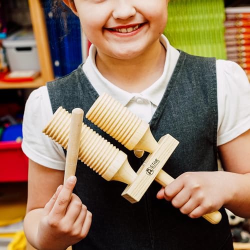 A-Star Two Tone Double Wood Block Agogo Guiro Scraper with Wooden Beater, Percussion Rhythm Block - Image 4