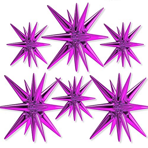 Image of PartyWoo Rose Pink Star Foil Balloons 6pcs Different Sizes Pack of 27 22 Inch Explosion Spike Mylar Balloons for Graduation Wedding Anniversary Bachelorette Engagement Birthday Party Decorations