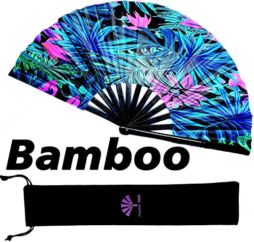 Fansay Fans - Large Bamboo Rave Festival Hand Fan for Women/Men - Big
