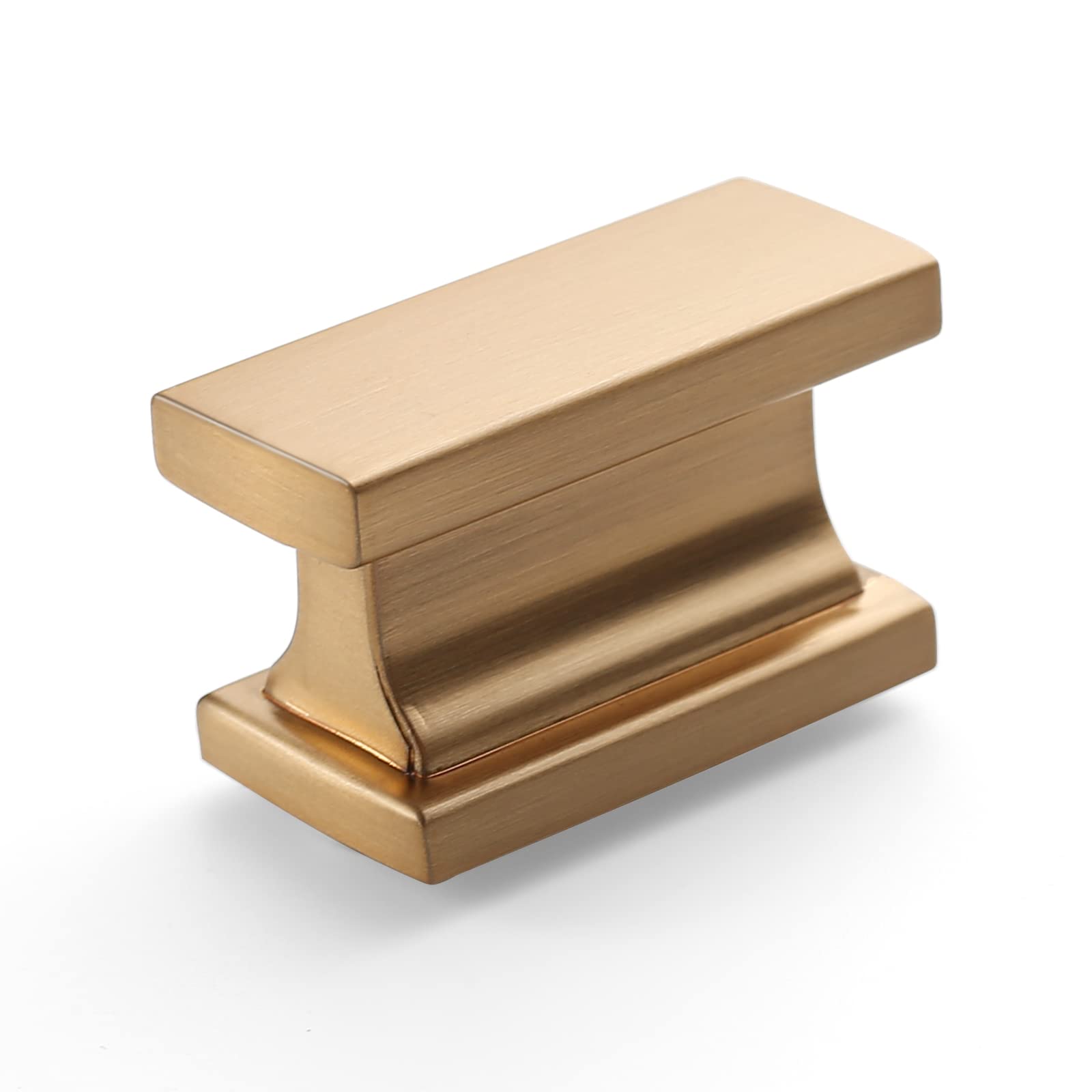Amerdeco 10 Pack Champagne Bronze Cabinet Knobs 1.46 Inch(37mm) Solid Gold Kitchen Cabinet knobs Rectangle Brushed Brass Drawer Knobs and Pulls for Bathroom Cabinets ZH00013