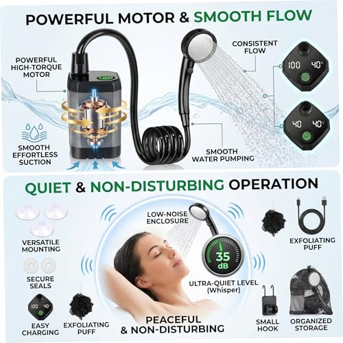 Douche portable de camping avec indicateur digital pour éviter l'eau gelée