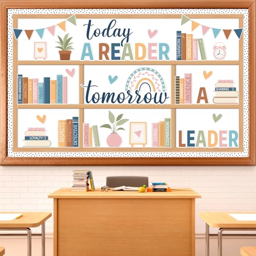 76PCS Boho Reading Bulletin Board Set Read Bookshelf Bulletin Board Decorations Motivational Library Rainbow Paper Cutouts Bookshelf Inspirational Classroom Decor for Back to School Home Wall