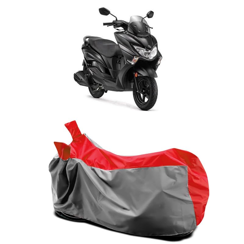 Image of DUFFEL-Two Wheeler Bike Body Cover Compatible for Suzuki Burgman Street Bs6 Heat Protectio /UV-Rays /Birds Dropping /DustProof /Waterproof All Variants [Gray Red]
