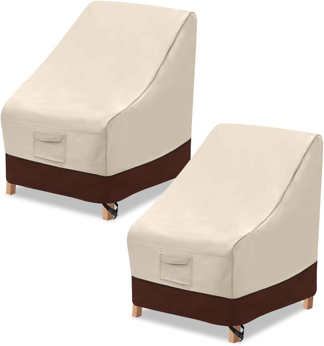 Vailge High Back Patio Chair Cover ,Waterproof Outdoor Chair Covers,600D Heavy Duty High-Back Chair Outdoor Patio Furniture Cover - (2 Pack - 35" L x 28W x 35" H , Beige & Brown)