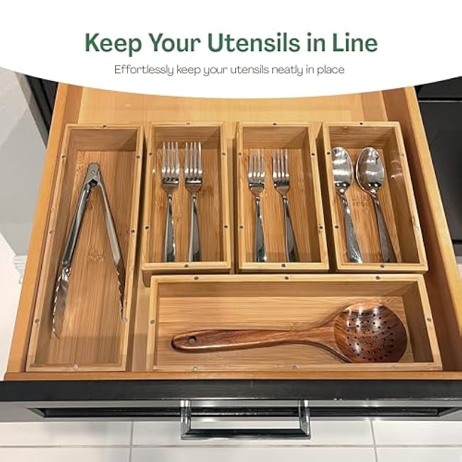 5PCS Bamboo Storage Bag Organizer Set, Multi-Use Baggie Organizers for Gallon, Quart, Sandwich, Snack Food Bags, Tea Bag, Silverware, Ideal for Kitchen, Office, Makeup, Bathroom, Utensil, Junk Drawer