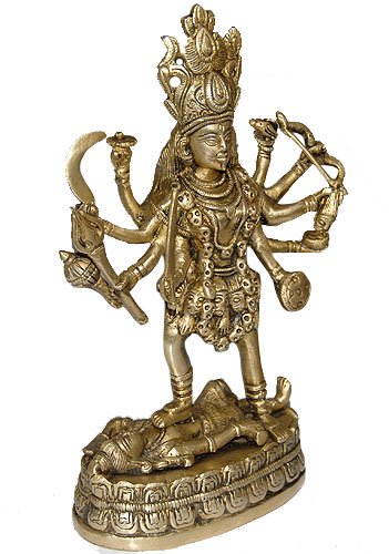 Shalinindia Hindu Deity Goddess Kali Statue Sulpture Brass Décor, H: 9.25 Inches, W: 2 Kg #TOP3