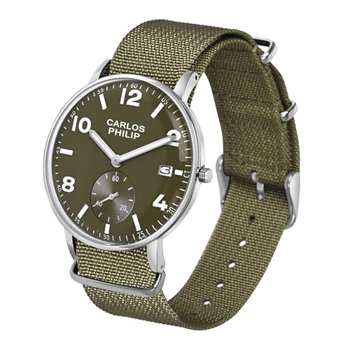 Image of Carlos Philip Men's Minimalist Analog Watch - Classic Dial with Date Display, Nylon Strap, Quartz Movement, Casual Everyday Style Watch for Men