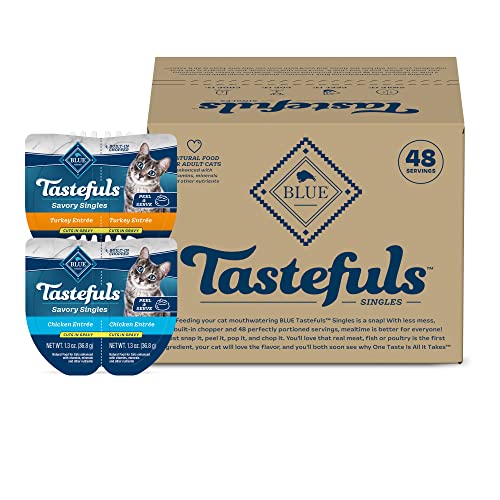 Blue Buffalo Tastefuls Savory Singles Adult Cuts in Gravy Wet Cat Food Variety Pack, Chicken and Turkey Entre, 2.6-oz Twin-Pack Tray (24 Count - 12 of Each Flavor)