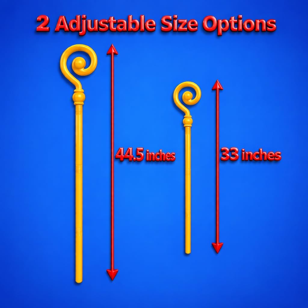 Priest Cane | Shepherds Cane | Wizards Canes | Priests Staff | Sheep Herder Canes | Golden Witch Staff | Priest Costume Accessories | Saint Nicholas Costumes Accessory | Gold | Plastic | 33" or 44.5"