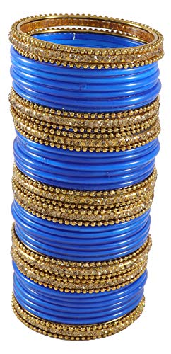 Image of NMII Glass With Zircon Gemstone Studded Worked and Ball Chain Or Plane Gloosy Finished Bangles Set For Women and Girls