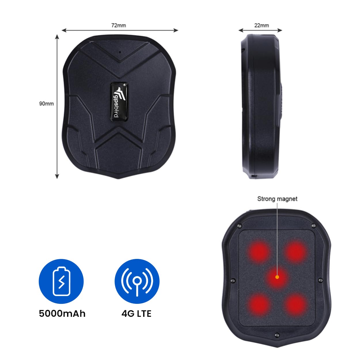 Traceur GPS Pro - Suivi en Temps Réel Via Application, Positionnement Précis Jusqu'À 5 Mètres, Batterie 5000 Mah, Historique des Trajets, Étanchéité Ip65 - Gpsbird