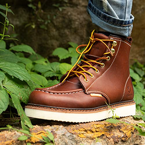 Work Boots Men MOC TOE, Soft Toe 6” Full Grain Leather Breathable Water Resistant, Non Slip Wedge Comfortable Mens Work Boots Lightweight2