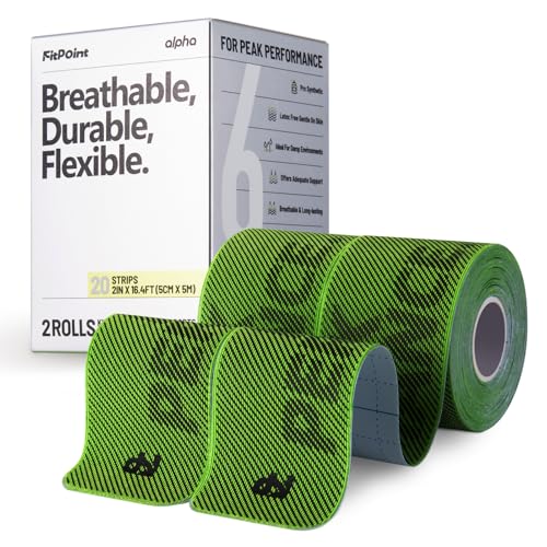 FitPoint Synthetic Kinesiology Tape Ultra-Sticky Adhesive Athletic Tape 40 Count Precut Strips 2 Rolls Pain Relief Joint Support Waterproof Elastic Sports Tape for Shoulder Knees Wrist Ankle Feet