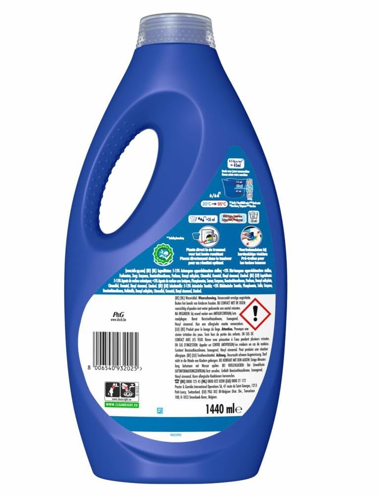 4er Pack - Dash Flüssigwaschmittel/Buntwäsche- Leuchtende Farben (Stralende Kleuren) - 32 Waschgänge/1440ml