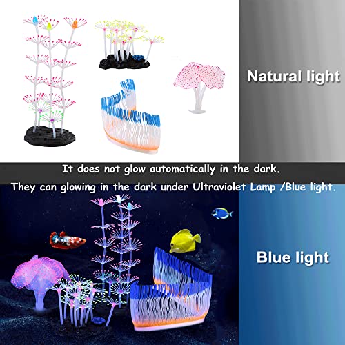 Image of Lpraer 4 Pack Glow Aquarium Decorations Coral Reef Branch Coral Sea Anemone Simulation Glow Plant Glowing Effect Silicone for Fish Tank Decorations