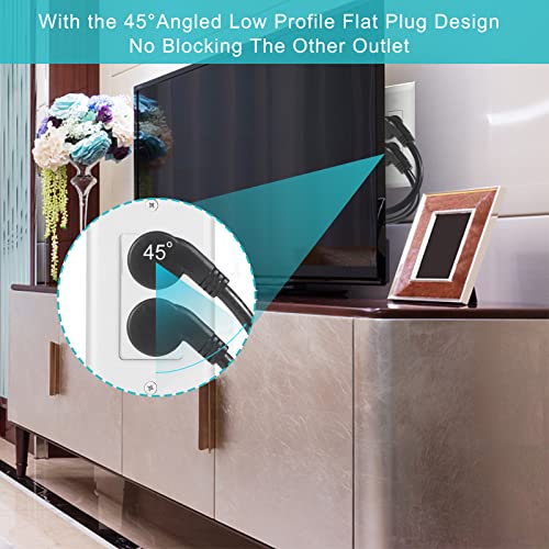 Short Flat Plug Extension Cord 1 Foot- Low Profile Angle Flat Plug Ground 1Ft Indoor Ac Extension Cord Short 3 Prong Grounded Extension Cord Sjt 16Awg Heavy Duty Flexible Power Cord (5 Pack) #TOP2