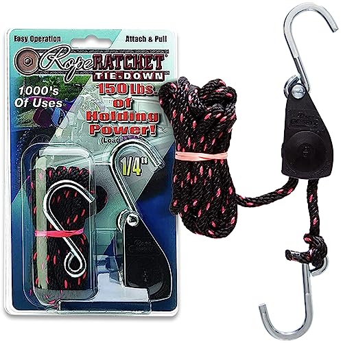 Rope Ratchet 10010 1/4 Inch 8 Feet Long Super Duty Adjustable Rope Clip Tie Down 150-Lb Capacity #TOP13