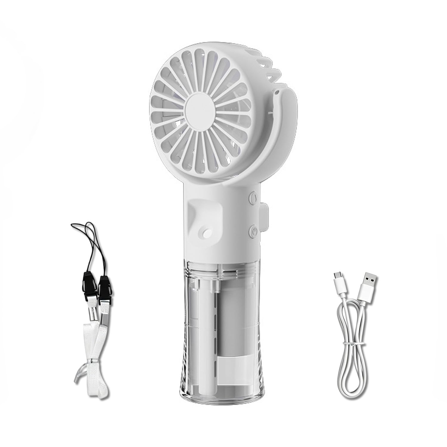 Civori Portable Handheld Fan With Water Mist Spray, 4‑Speed Adjustable USB‑C Rechargeable Cooling Fan, Up to 10 H Runtime, Silent Powerful 3‑In‑1 Neck Desk Fan for Indoor Outdoor Daily Use (White)