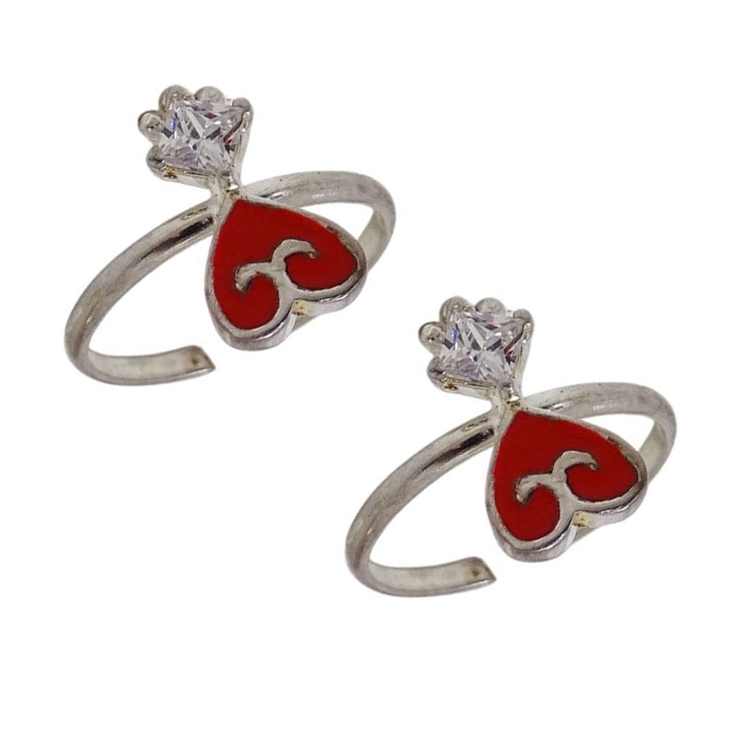 sahiba gems Red Heart Cz 925 Sterling Silver Adjustable Beautiful Toe Ring/Bichiya for Women ~ Free Size-picture-29