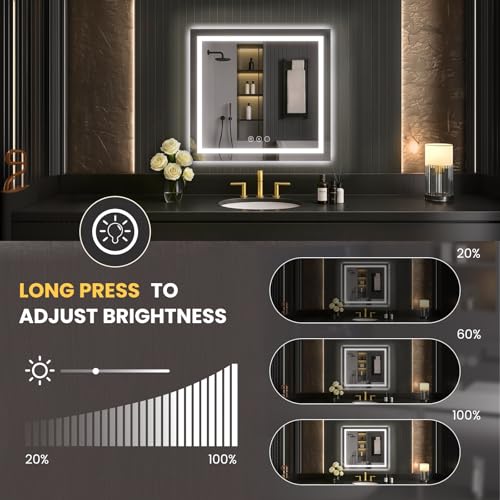 Image of LOAAO 30 inchX30 inch LED Mirror for Bathroom, Lighted Bathroom Mirror with Lights, Anti-Fog, Dimmable, Memory Function, Clear Reflection