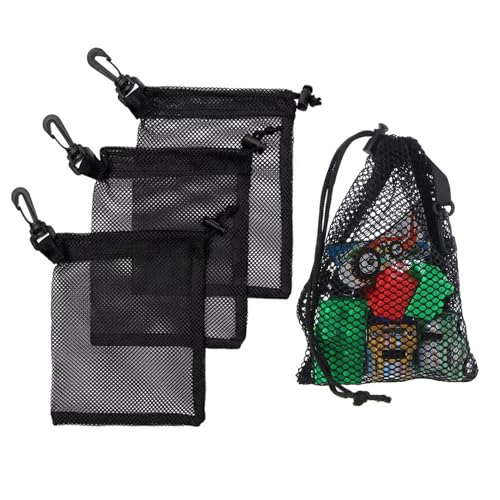 Bolsa de red negra con cordón, 8 bolsas de malla de nailon de 20 x 15 cm con cordón y clips, bolsas de almacenamiento portátiles para juguetes, deportes, almacenamiento, buceo, actividades al aire