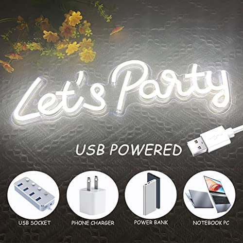 Image of Let's Party Neon Sign, LED Neon Lights for Bedroom Wall Decor, Art Decorative Lights for Bachelorette Party, Engagement Party, Birthday Party, Living Room, Gamer Room Decor Aesthetic (New White) | Art Decorative Lights for Bachelorette Engagement Birthday Party Living Room Gamer Room Bedroom Decor Aesthetic