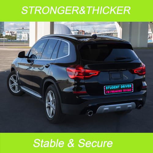Image of 3 Pack Student Driver Magnet for Car, Magnetic Student Driver Sign for Vehicle, Reflective Warning Bumper Sticker Magnet Sign for New Driver, 10 inch x 4 inch (BLACK)