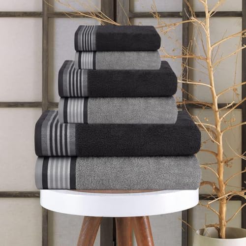 Image of Casa Copenhagen, Germany Design - He & She Super Soft Collection 100% Cotton 6 Piece Towel Set, Includes 2 Bath Towels 2 Hand Towels 2 Washcloths - Pine Grey & Grey Violet