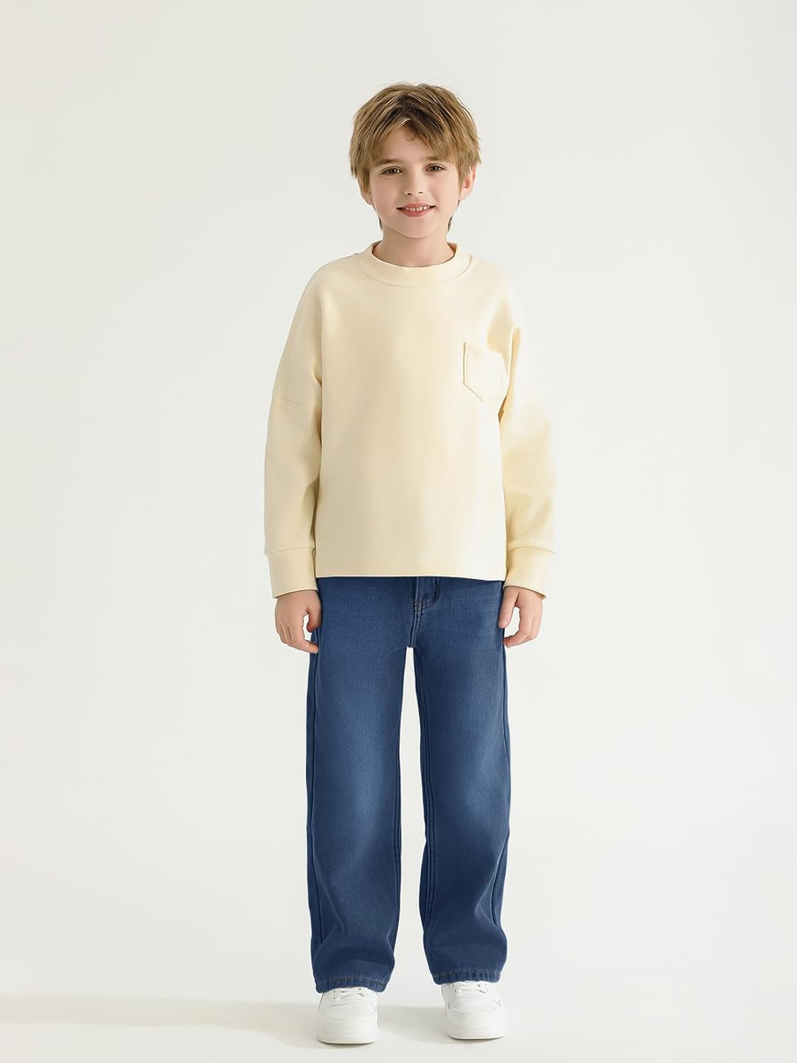 Haloumoning Boys Jeans Kids Fashion Fleece Lined Elastic Waist Denim Pants with Pockets 5-14 Years - Image 2