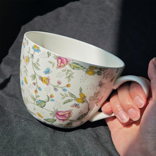 Taza grande ligera con tapa, porcelana ósea, microondas miniatura 5