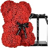 🎁 DAS PERFEKTE GESCHENK: Rose Teddybär kommt geschenkfertig in einer vollständig zusammengebauten, kristallklaren Fensterbox an, umwickelt mit Premium-Satinbandrosen, Rosen-Teddybär, Rosenbär mit Box, Rosenbär, Blumen-Teddybär, Rosenbox, Rosenbär Teddy, Mama Geburtstagsgeschenke