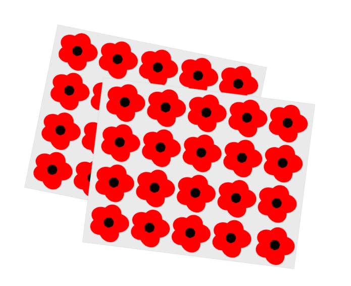 Poppy Flowers Vinyl Stickers || Waterproof || Pack of 40 Stickers || Remembrance Day Tribute 40 Stickers