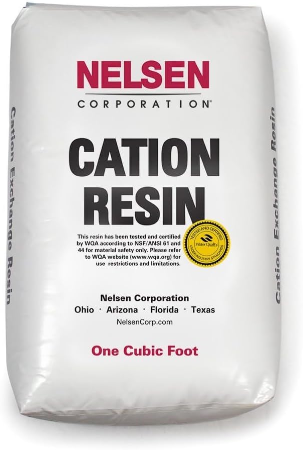 Cation Exchange Resin 1 Cubic Foot (56 lbs) – Sodium Form Water Softener Resin – Strong Acid Premium Grade – Boxed UPS Ready – WQA Gold Seal Certified