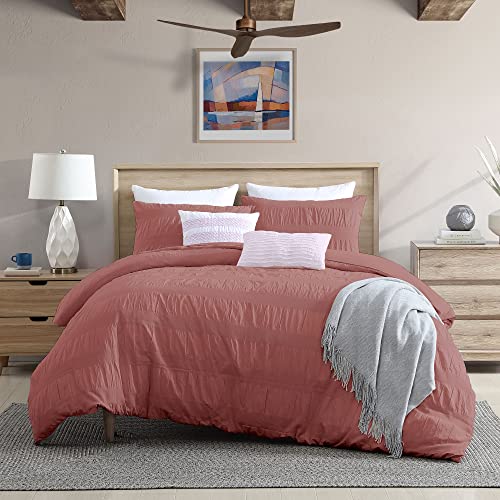 Swift Home Moselle 100% Cotton Ruched & Waffle Weave Bedding Duvet Cover Set, All Season & Breathable, Oeko-Tex Certified – Dusty Rose, Full/Queen (Comforter Not Included) #TOP1