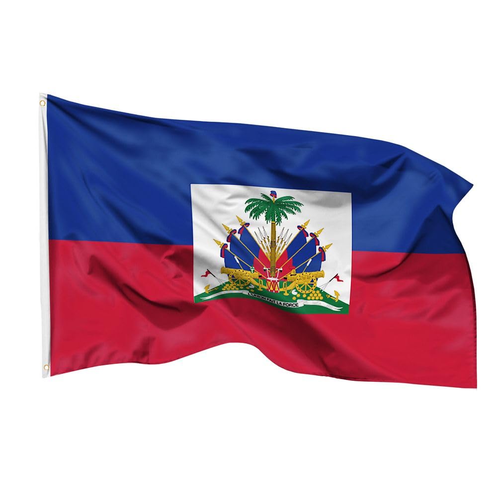 PHENO FLAGS Haiti Flag 90 x 150 cm - Weatherproof National Flag Made of Polyester with Double Stitching and Metal Eyelets