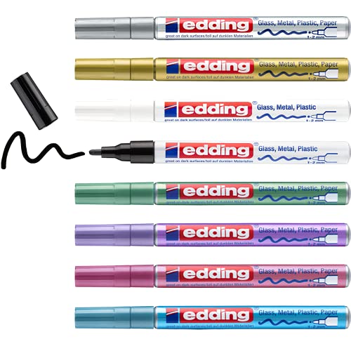 Edding 4-751 Glossy Paint Markers, Set of 3 - Paint Marker for Decorating Glass, Metal and Plastic