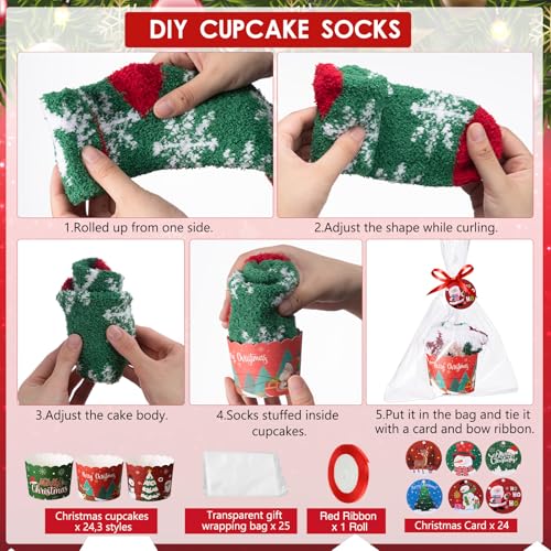 Image of Chuarry 12 Pairs Fuzzy Christmas Socks Gifts Soft Fluffy DIY Cupcake Socks for Women Christmas Teacher Colleague Stocking
