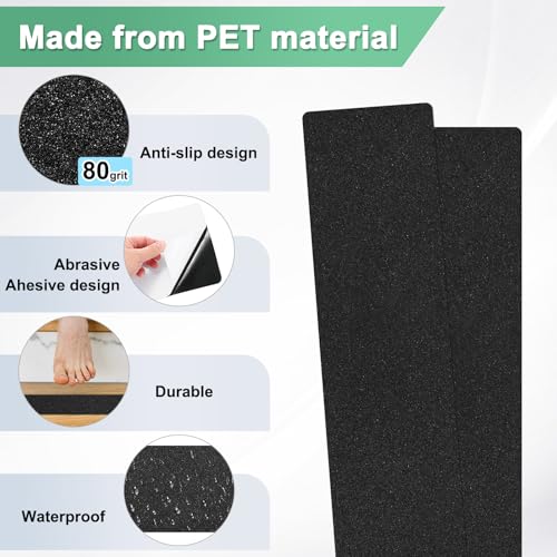 Image of M METERXITY 15-Pack Anti Slip Traction Tape 24 inch x 6 inch Best Grit Outdoor Non-Skid Tape High Traction Friction Abrasive Adhesive for Indoor /Outdoor Stairs Step [Black]