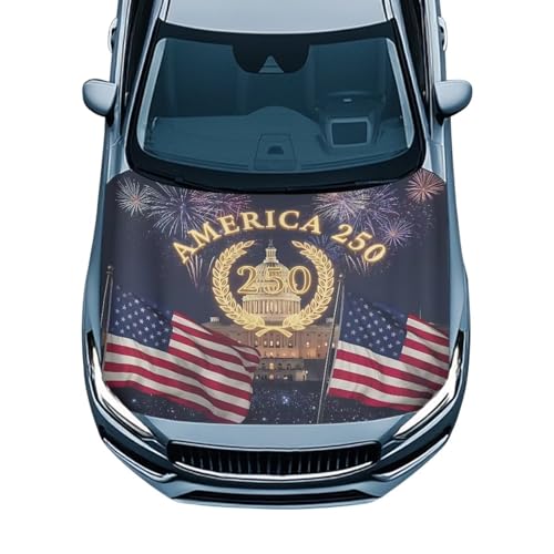 Image of American Flag 250 Years Car Hood Cover 4th of July Car Front Hood Cover Stretchable Car Bonnet Banner Automobile Accessories Universal Fit for Most Cars Sedans Decoration