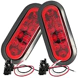 NEW SUN 2 PCs 6" Red Oval LED Trailer Tail Lights Kit 10 LED with Flush Mount Grommets Plugs Trailer