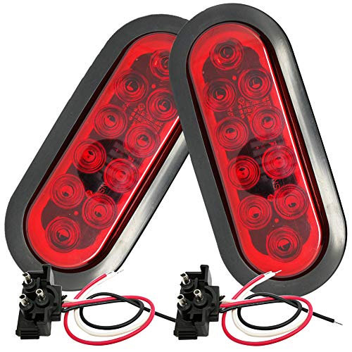 New Sun 2 Pcs 6" Red Oval Led Trailer Tail Lights Kit 10 Led With Flush Mount Grommets Plugs Trailer Stop Brake Tail Lights For Boat Trailer Rv Truck[Dot Fmvss 108] Ip67 Waterproof Plug&Play #TOP17