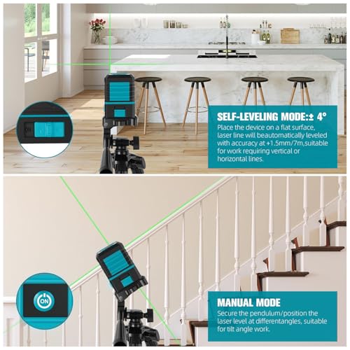 Image of Laser Level with Tripod, 100 feet Green Cross Line Self Rotary Leveling Laser Level, Vertical and Horizontal Line, Rotatable 360 Degree, Manual Self leveling and Pulse Mode,IP54 Waterproof & Battery