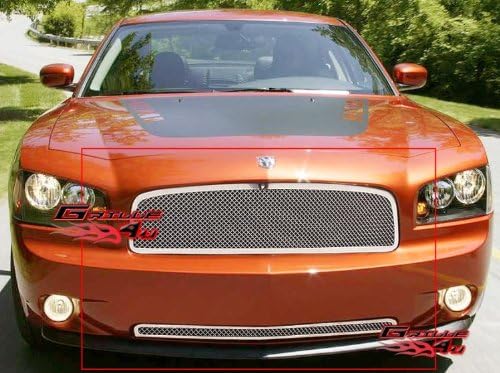 APS Compatible with Dodge Charger 2005-2010 Main Upper Lower Bumper Stainless Steel Chrome Mesh Front Grill Grille Insert Combo D77889T