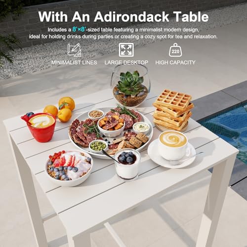 Image of Domi HDPE Adirondack Patio Table and Chairs Set of 3, Adirondack bar Height Outdoor Table and Chairs,All-Weather HDPE Outdoor Bar Set for Poolside,Patio,Backyard, White