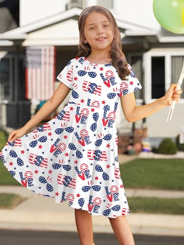LAZYCHILD Girls 4th of July Dress Kids American Flag Dresses USA Stars Summer Dress Patriotic Party Tops 5-14 Years3