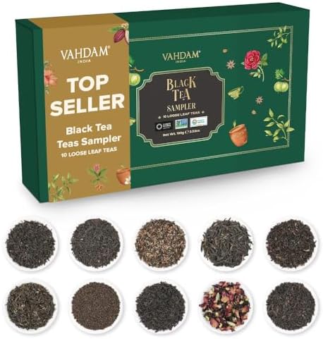 VAHDAM, Assorted Black Tea Loose Leaf Tea Gift Set (10 Flavors) Gift Ideas for Women & Men | Directly Sourced From Assam and Darjeeling | Resealable Ziplock Pouch