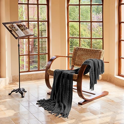 Lifein Knitted Black Throw Blanket For Couch - Soft Fall Farmhouse Boho Throws, Cozy Knit Small Lightweight Blankets & Throws With Tassels For Home Decor,Bed,Chair,Sofa (Black, 50 * 60'') #TOP1