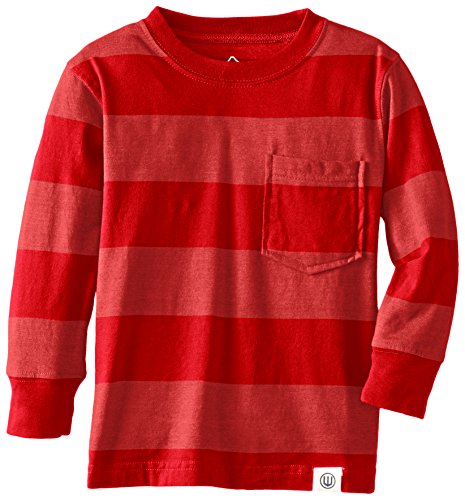 Wes & Willy Little Boys' Stripe Pocket Long Sleeve Tee, NE Red, 3T